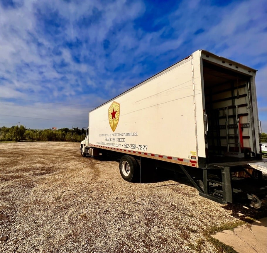 Elite Star Movers box truck with the rear door open before a move from Austin to Phoenix