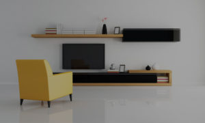 modern living room with yellow chair